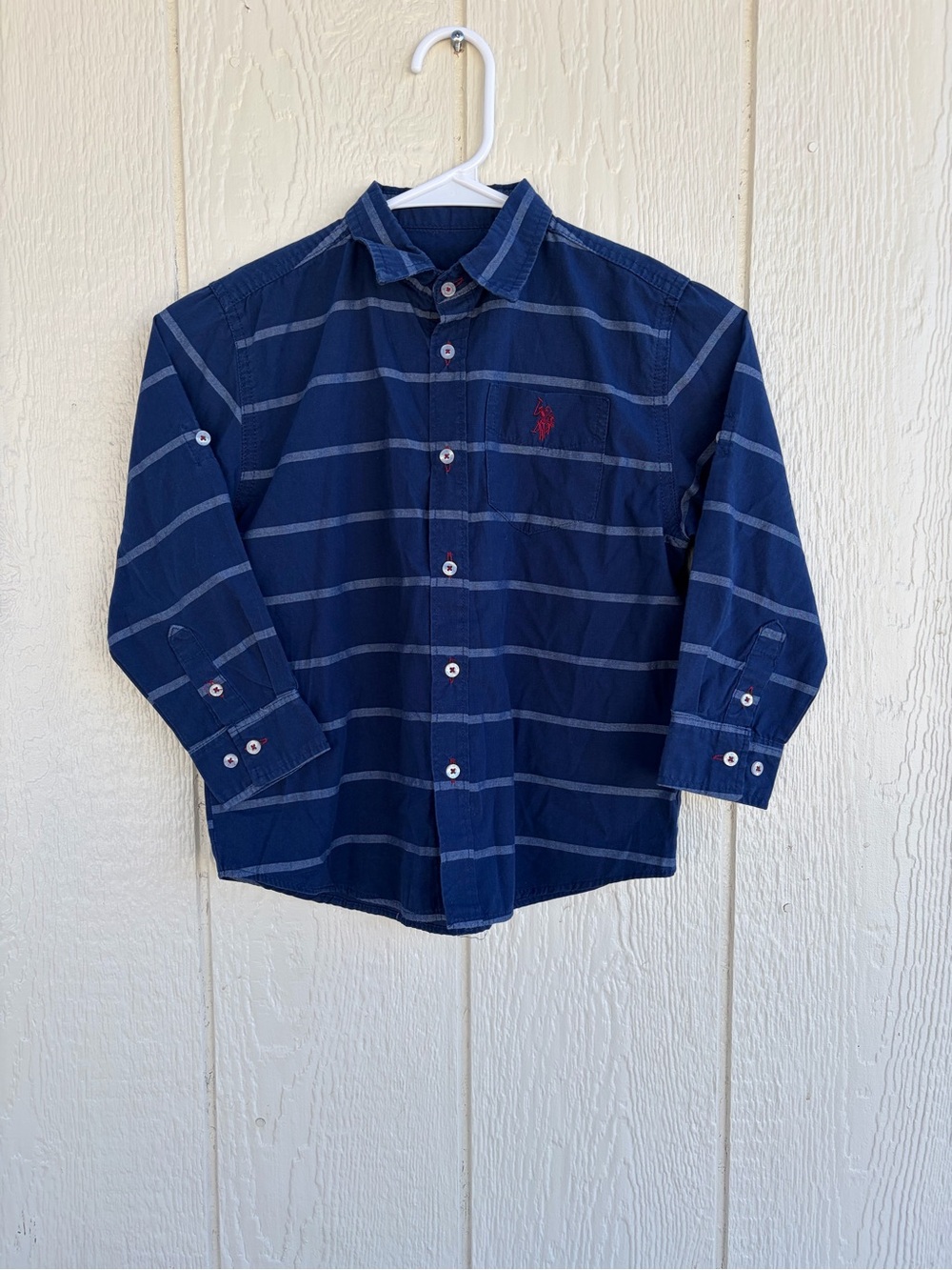 U.S Polo Assn Navy Striped Button-Down Shirt boy’s Size 5/6